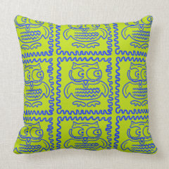Fun Colorful Owls Lime Green Blue ZigZag Pattern Throw Pillows