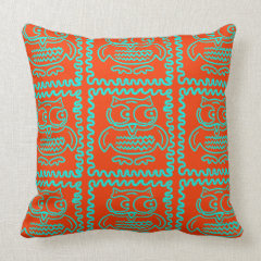 Fun Colorful Owls Orange Teal Blue ZigZag Pattern Pillow