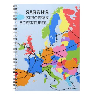 Fun Colorful Personalized European Travel Journal Spiral Note Book