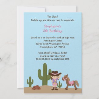 Fun cowgirl western girl birthday party invitation