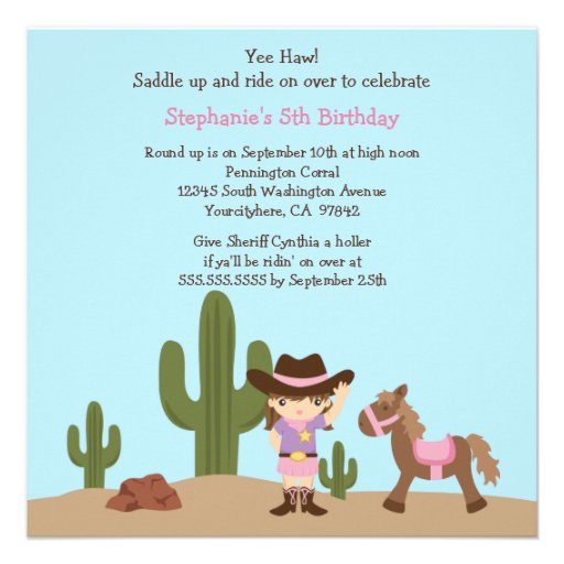 Fun cowgirl western girl birthday party invitation