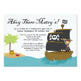 Fun cute boy's pirate birthday party invitation 5