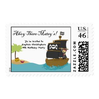 Fun cute boy's pirate birthday party postage stamp stamp