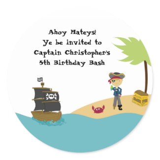 Fun cute boy's pirate birthday party stickers sticker