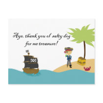 Fun cute boy's pirate thank you postcard