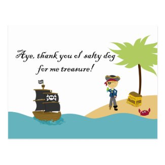 Fun cute boy's pirate thank you postcard