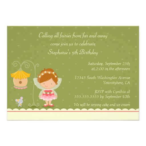 Fun cute fairy girl's birthday party invitation (front side)