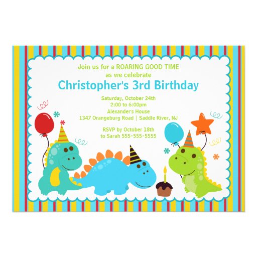 Fun Dinosaurs Birthday Party Invitation (front side)