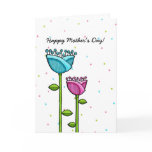 Fun Doodle Flowers blue pink dots Mother's Day Greeting Card