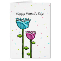 Fun Doodle Flowers blue pink dots Mother's Day cards
