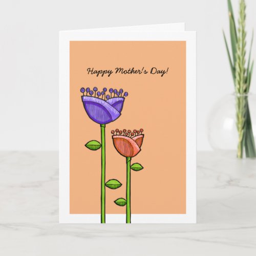 Fun Doodle Flowers orange purple Mother's Day Card