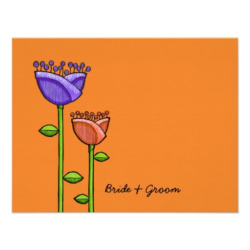 Fun Doodle Flowers orange purple Rehearsal Personalized Invite