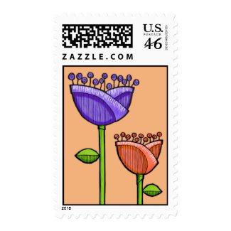 Fun Doodle Flowers orange purple Stamp stamp