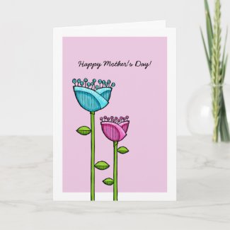 Fun Doodle Flowers pink blue Mother's Day Card zazzle_card