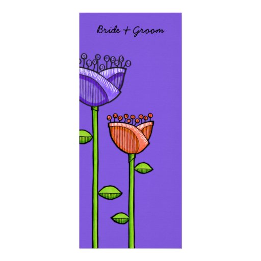 Fun Doodle Flowers purple orange Wedding Menu Personalized Announcement