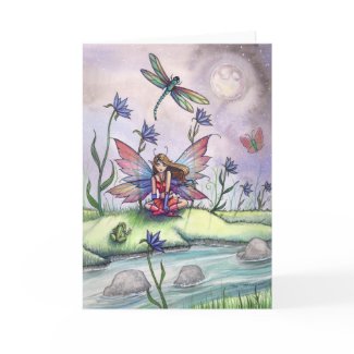 Fun Fairy Dragonfly and Frog by Stream Card card