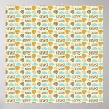 Fun Fall Harvest with Leafs and Cloud Pattern Poster