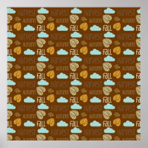 Fun Fall Harvest with Leafs and Cloud Pattern Poster
