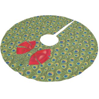 Fun Fantasy Peacock Print with Red Bow Brushed Polyester Tree Skirt