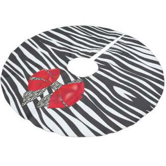 Fun Fantasy Zebra Print with Red Bow Brushed Polyester Tree Skirt