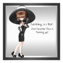 Fun Favorite Diva Womans Black 40th Birthday Custom Announcement