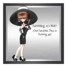 Fun Favorite Diva Womans Black 40th Birthday Custom Invites