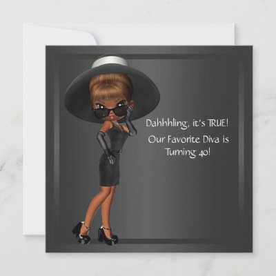 Fun Favorite Diva Womans Black 40th Birthday Party Custom Announcement