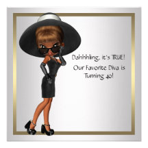 Fun Favorite Diva Womans Black 40th Birthday Party Invitations