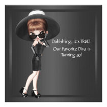 Fun Favorite Diva Womans Black 40th Birthday Party invitations