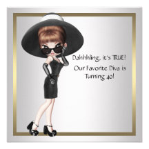 Fun Favorite Diva Womans Black 40th Birthday Party Custom Announcement
