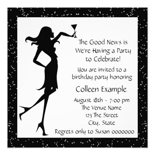 Fun Favorite Diva Womans Black 40th Birthday Party Custom Invite
