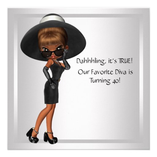 Fun Favorite Diva Womans Black 40th Birthday Party Personalized Announcements