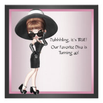 Fun Favorite Diva Womans Pink Black 40th Birthday invitations