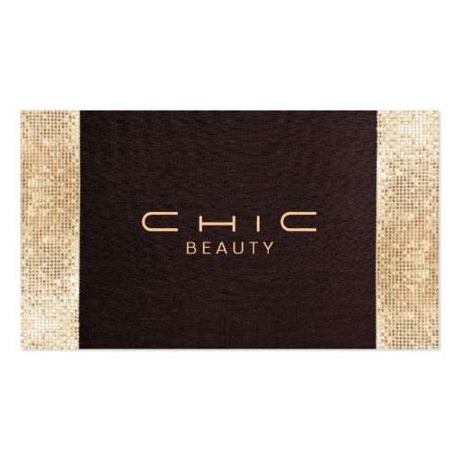 Fun Festive Brown Linen FAUX Gold Sequin Beauty Business Cards (front side)