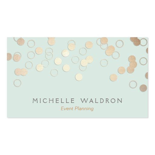 Fun Festive Gold Confetti Event Planner Light Aqua Business Cards