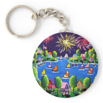 Fun Fireworks 4th Of July Folk Art Key Chain