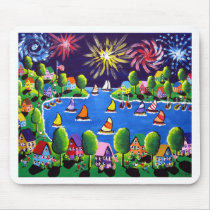 Fun Fireworks 4th Of July Folk Art Mouse Pad