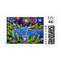 Fun Fireworks 4th Of July Folk Art Stamp