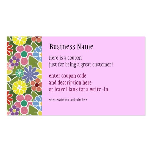Fun Florals Bright Coupon Business Card (front side)