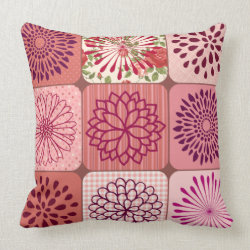 Fun Flower Collage Pink Floral Squares Throw Pillow