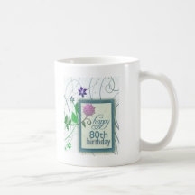 Fun flower happy 80th Birthday Mugs