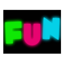 FUN Funky Groovy Neon Glow Blue Pink Green Letters postcards