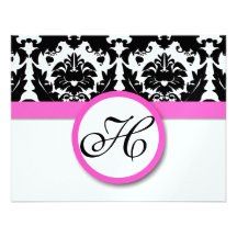 Fun & Funky Heart Damask Grape Trim RSVP Personalized Invite