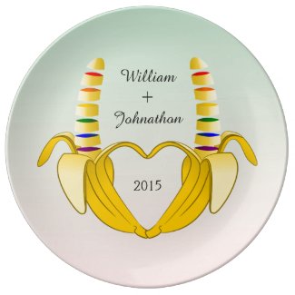 Fun Gay Banana Heart Wedding Favor Porcelain Plates