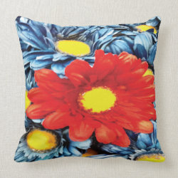 Fun Gerber Daisy Blue Orange Daisies Flower Throw Pillow