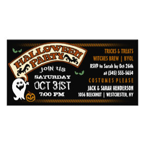 Fun Ghost Black & Orange Halloween Party Invite