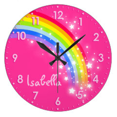 Fun girls kids rainbow name pink clock