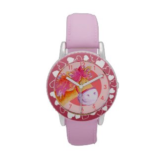 Fun girls pony art pink wrist watch