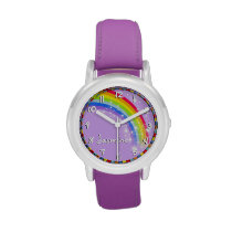 Fun girls rainbow purple name wrist watch at Zazzle