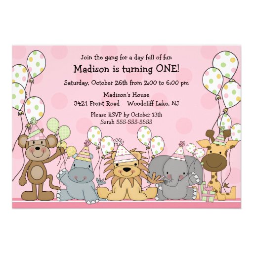 Fun Girls Safari Animals Birthday Custom Invitations